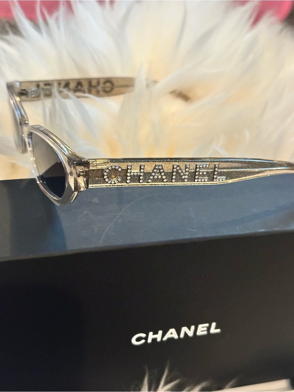 CHANEL Clear Frame Rectangle Sunglasses